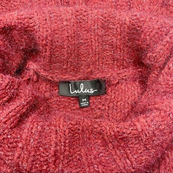 Lulu’s Joyous Cable Knit Turtleneck Sweater Dress Red Maroon Medium - Picture 11 of 12
